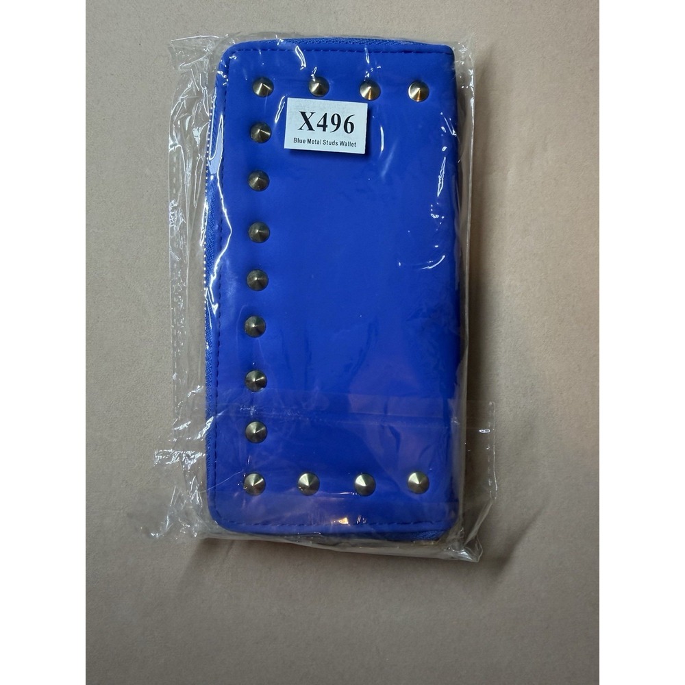 Blue Studded Zip Around Wallet Womens Large Clutch Card Holder X496 NEW